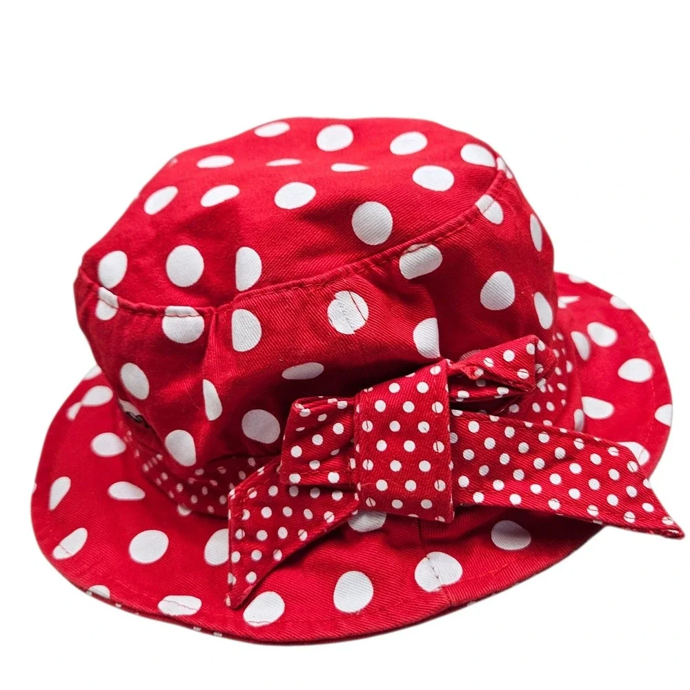 Disney Parks Minnie‎ Mouse Red White Polka Dot Bucket Hat Bow Authentic Original